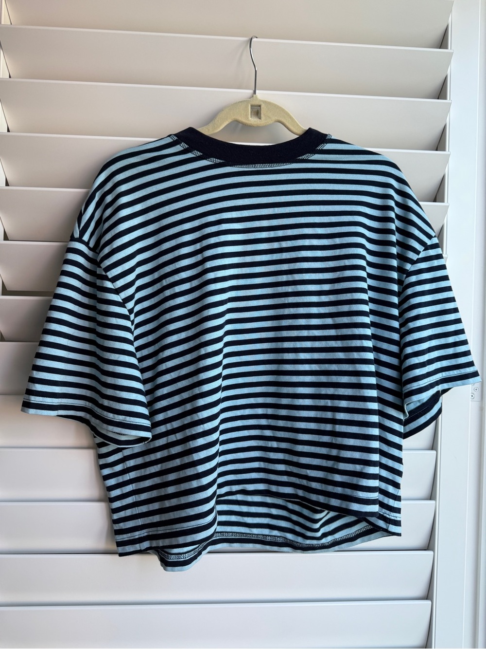 Lioness Black and Light Blue Striped Short-Sleeve Crewneck